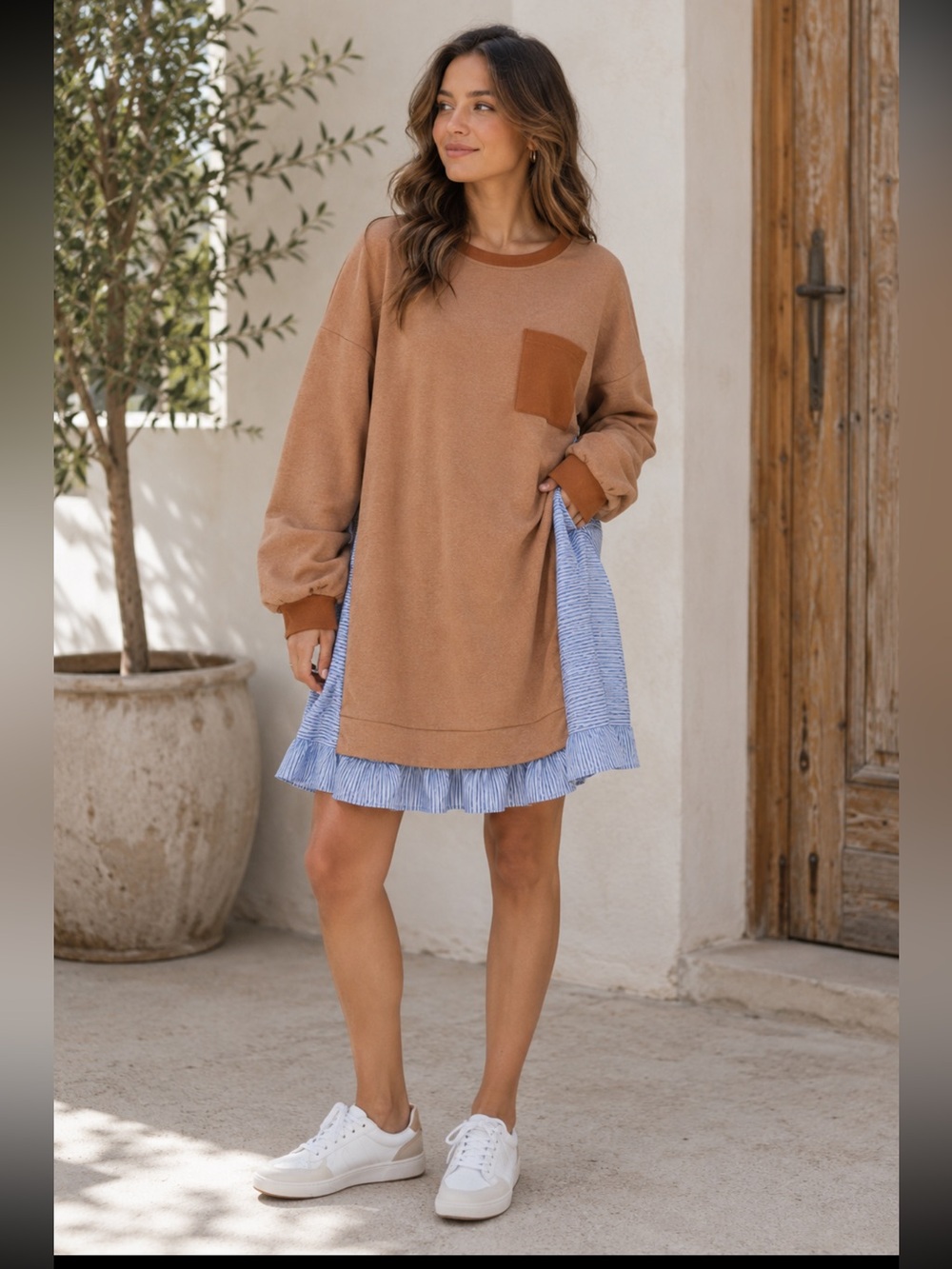 Striped Patchwork Oversized Sweatshirt Dress Women